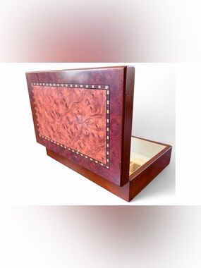 Mele Vintage Burlwood Motif Wooden Mirrored Hinged Jewelry Keepsake Box Decor